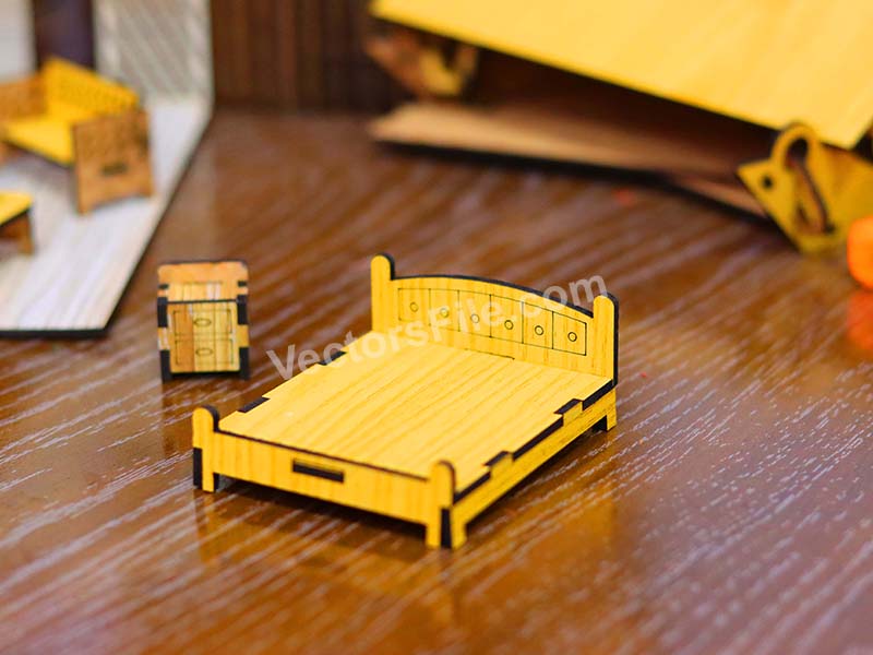 Laser Cut Dollhouse Miniature Furniture Bed and Side Table Design