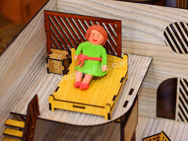 Laser Cut Dollhouse Miniature Furniture Bed and Side Table Design