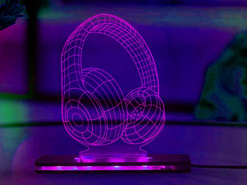 Laser Cut 3D Illusion Headphones LED Lamp Design