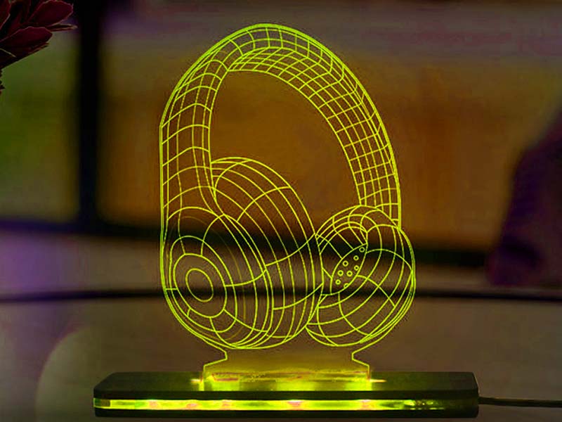 Laser Cut 3D Illusion Headphones LED Lamp Design