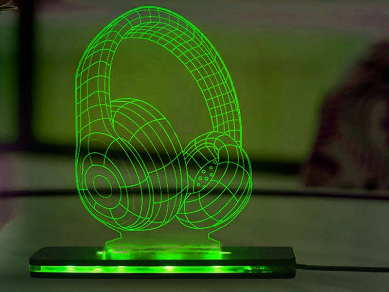 Laser Cut 3D Illusion Headphones LED Lamp Design