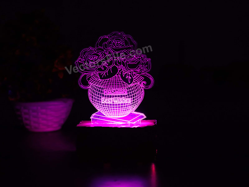 Laser Cut Flower with Pot 3D Illusion LED Acrylic Lamp