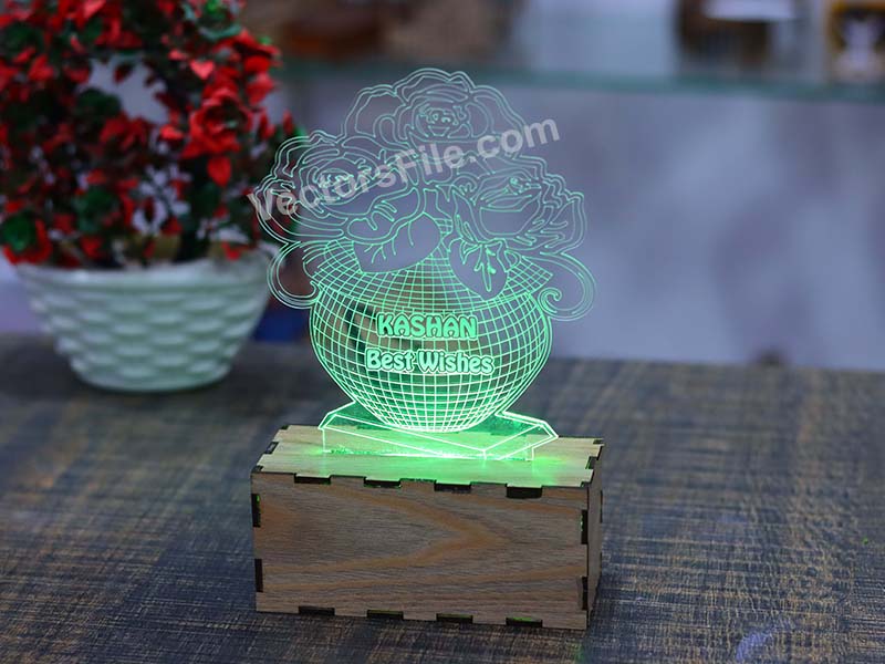 Laser Cut Flower with Pot 3D Illusion LED Acrylic Lamp