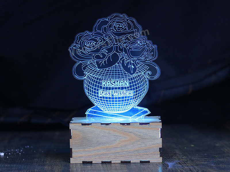 Laser Cut Flower with Pot 3D Illusion LED Acrylic Lamp