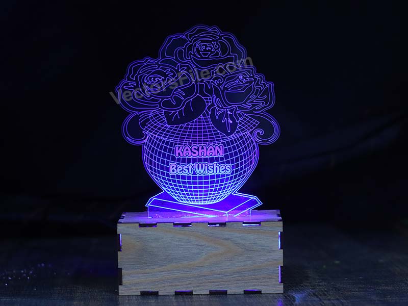 Laser Cut Flower with Pot 3D Illusion LED Acrylic Lamp