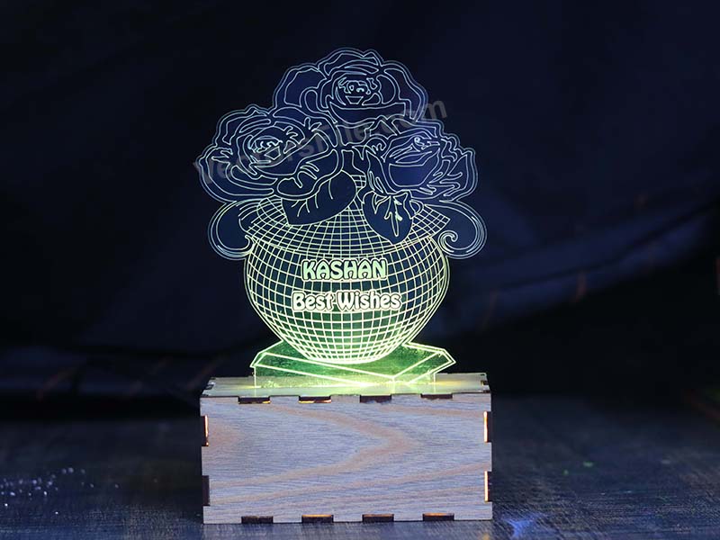 Laser Cut Flower with Pot 3D Illusion LED Acrylic Lamp