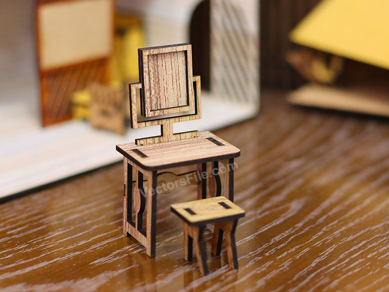 Laser Cut Dressing with Stool Dollhouse Furniture Template