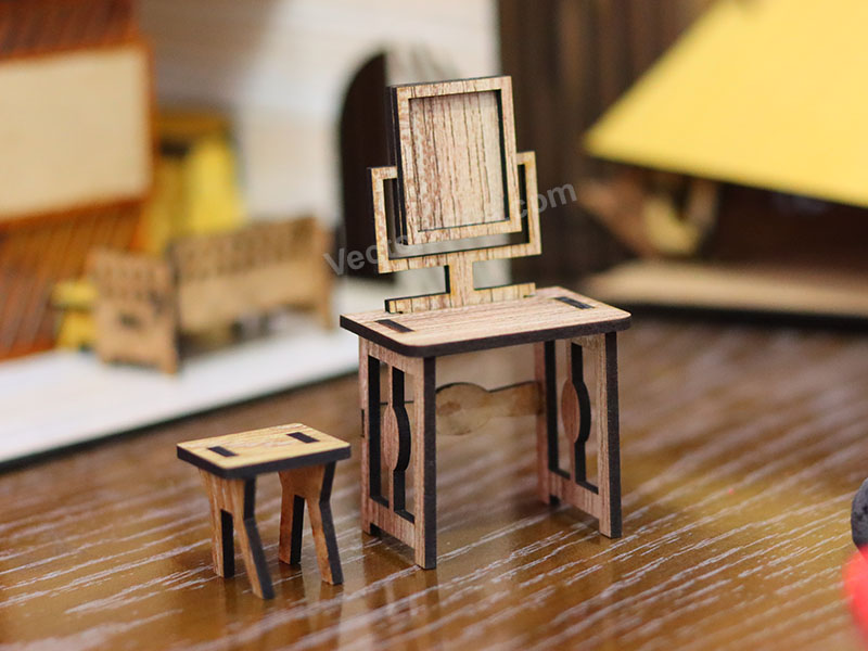 Laser Cut Dressing with Stool Dollhouse Furniture Template