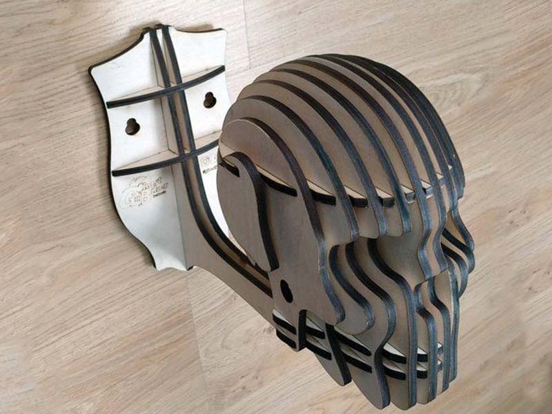 Laser Cut Wall Mount Helmet Holder 3D Skull Puzzle Model