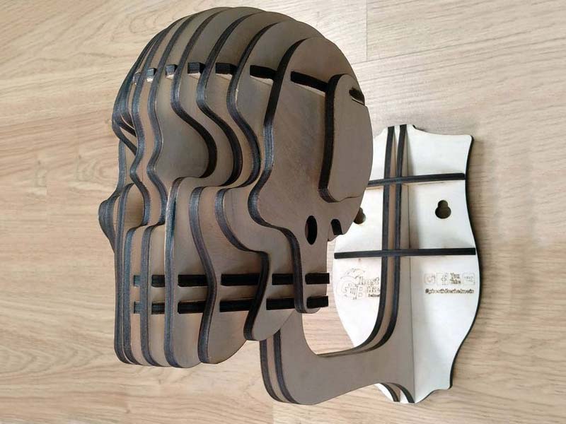 Laser Cut Wall Mount Helmet Holder 3D Skull Puzzle Model