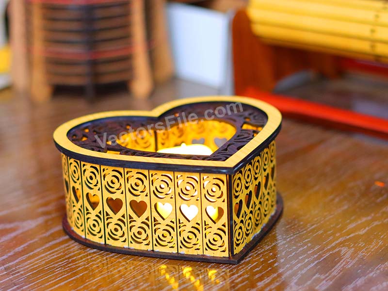 Laser Cut Heart Shaped Tealight Candle Holder