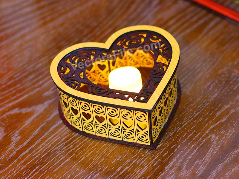 Laser Cut Heart Shaped Tealight Candle Holder