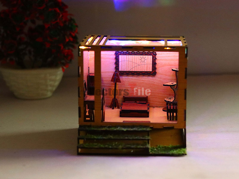 Laser Cut DIY Miniature Dollhouse with Furniture Toy Model Kit