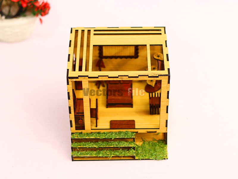 Laser Cut DIY Miniature Dollhouse with Furniture Toy Model Kit