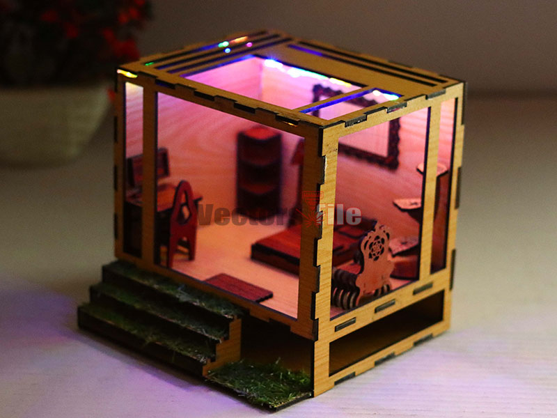 Laser Cut DIY Miniature Dollhouse with Furniture Toy Model Kit