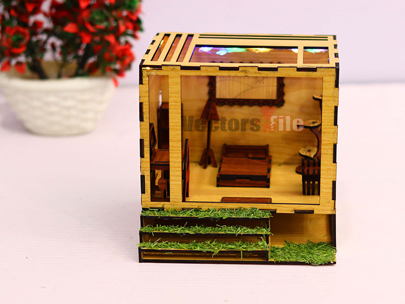 Laser Cut DIY Miniature Dollhouse with Furniture Toy Model Kit