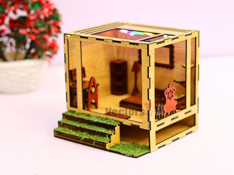 Laser Cut DIY Miniature Dollhouse with Furniture Toy Model Kit