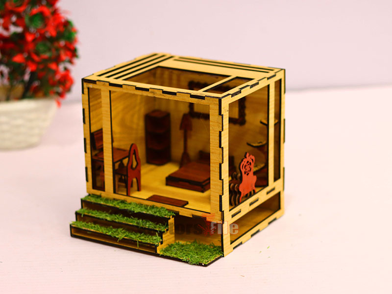 Laser Cut DIY Miniature Dollhouse with Furniture Toy Model Kit