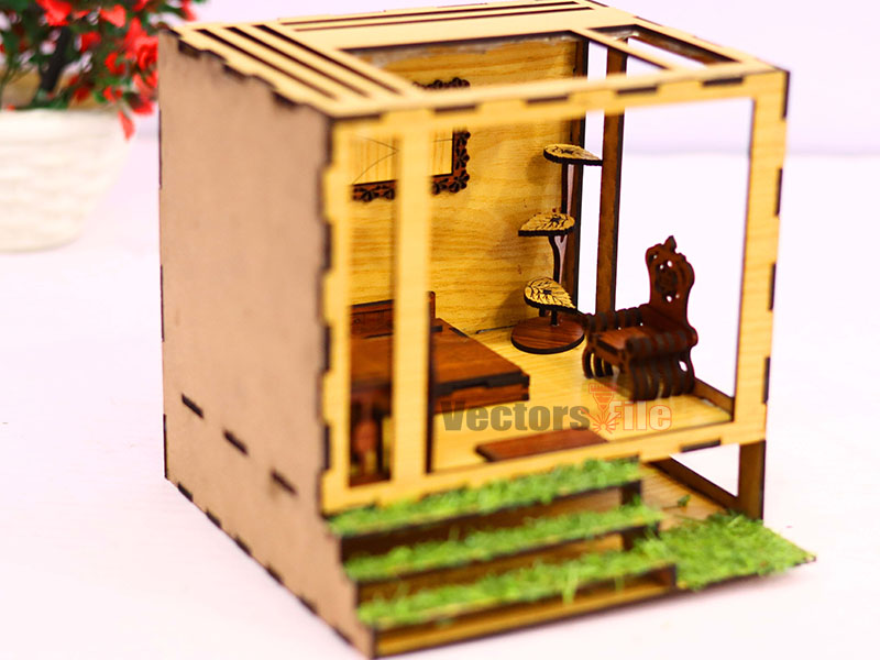 Laser Cut DIY Miniature Dollhouse with Furniture Toy Model Kit