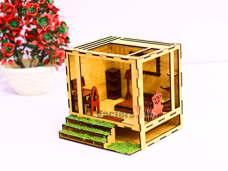 Laser Cut DIY Miniature Dollhouse with Furniture Toy Model Kit