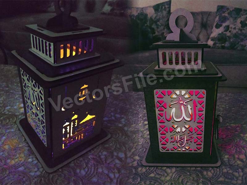 Laser Cut Ramadan Lantern Wooden LED Night Light Lamp Design