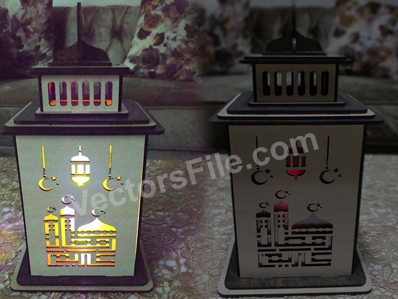 Laser Cut Ramadan Lantern Wooden LED Night Light Lamp Design