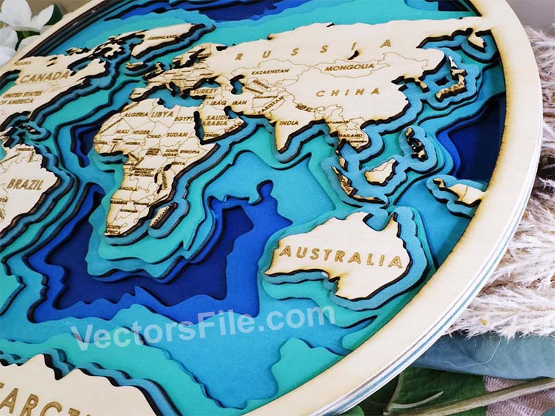 Laser Cut 3D World Map Multilayer Map Wall Art Frame