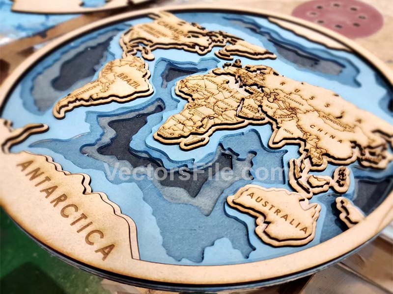 Laser Cut 3D World Map Multilayer Map Wall Art Frame