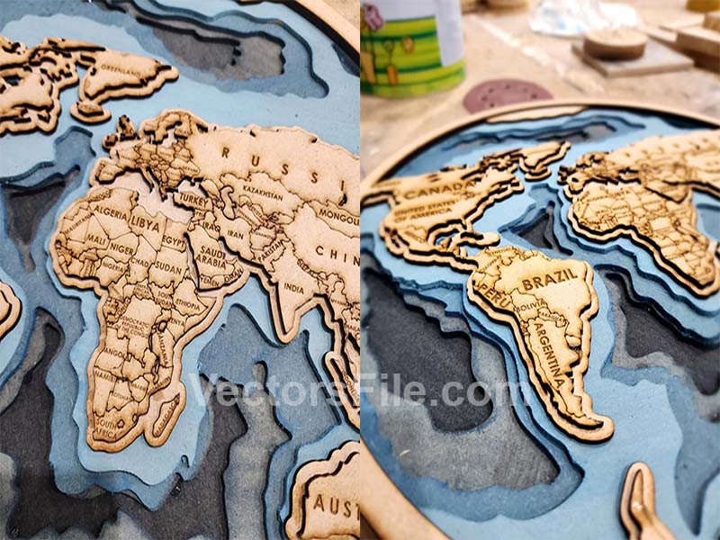 Laser Cut 3D World Map Multilayer Map Wall Art Frame