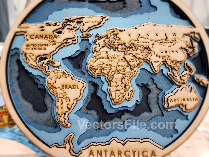 Laser Cut 3D World Map Multilayer Map Wall Art Frame