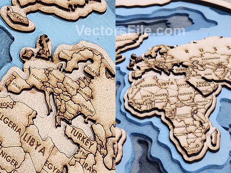 Laser Cut 3D World Map Multilayer Map Wall Art Frame