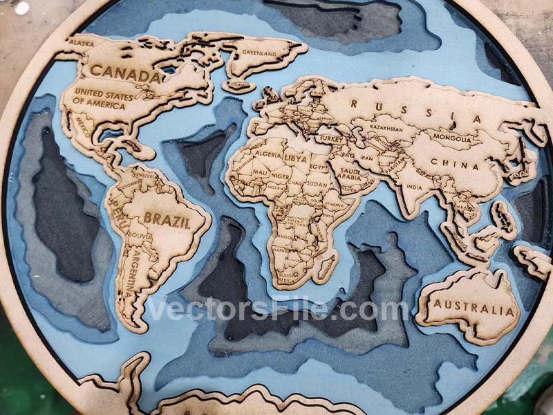 Laser Cut 3D World Map Multilayer Map Wall Art Frame