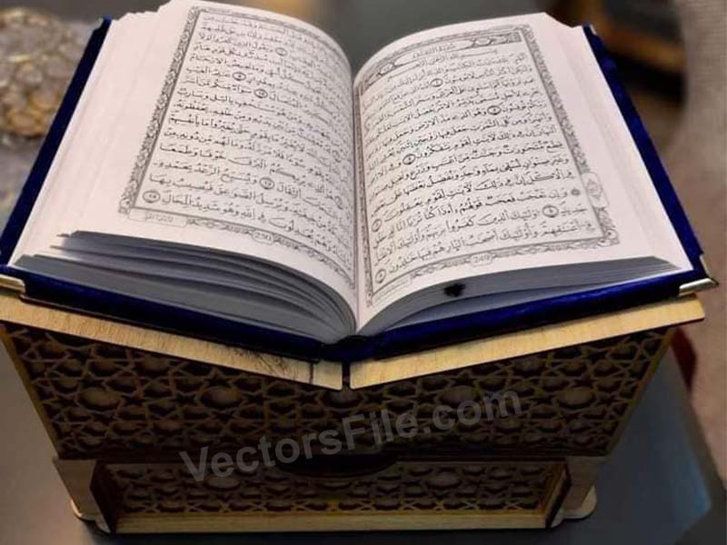 Laser Cut Holy Quran Holder with Drawer Quran Stand Wooden Rehal