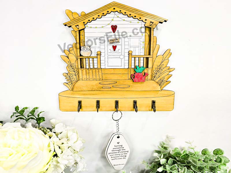 Laser Cut Wooden House SHape Key Holder Wall Key Organizer