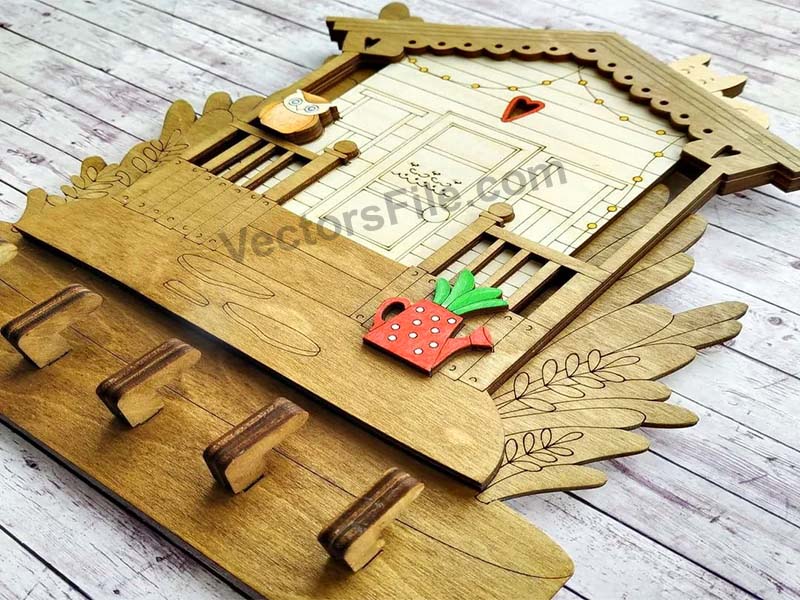 Laser Cut Wooden House SHape Key Holder Wall Key Organizer