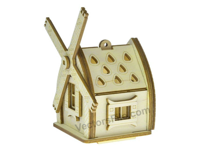 Laser Cut Wooden House for LED Candle Holder Decor Idea