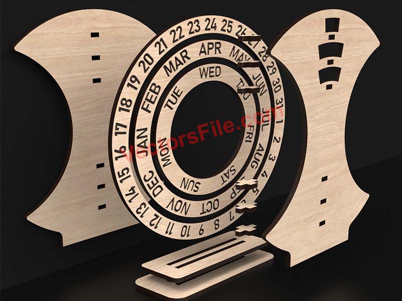 Laser Cut Wooden Perpetual Calendar with Rotating Rings