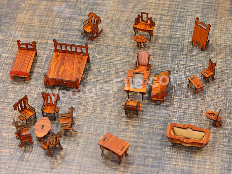 Laser Cut Dollhouse Furniture Set Miniature Toy Furniture