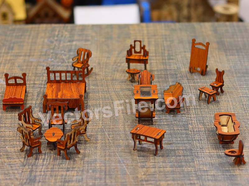 Laser Cut Dollhouse Furniture Set Miniature Toy Furniture