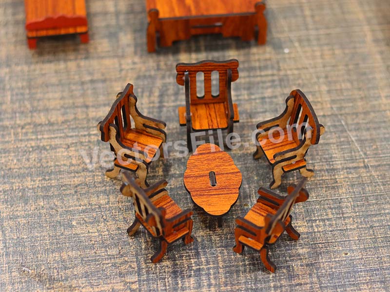 Laser Cut Dollhouse Furniture Set Miniature Toy Furniture