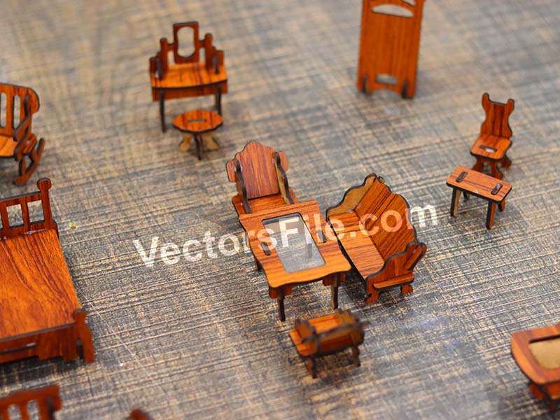 Laser Cut Dollhouse Furniture Set Miniature Toy Furniture