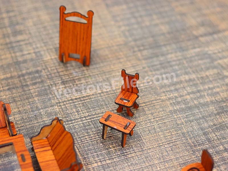 Laser Cut Dollhouse Furniture Set Miniature Toy Furniture