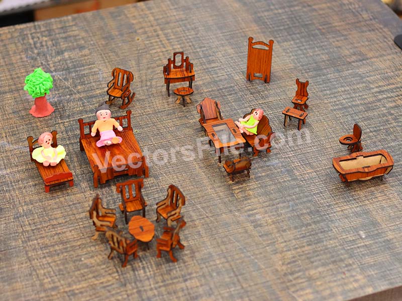 Laser Cut Dollhouse Furniture Set Miniature Toy Furniture