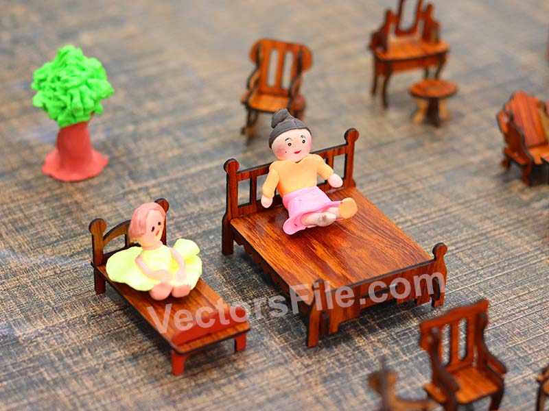 Laser Cut Dollhouse Furniture Set Miniature Toy Furniture