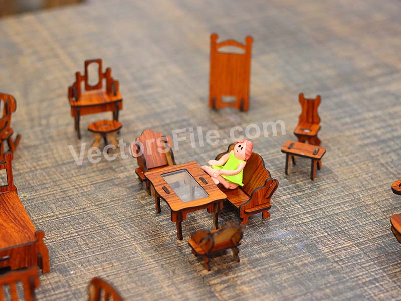 Laser Cut Dollhouse Furniture Set Miniature Toy Furniture