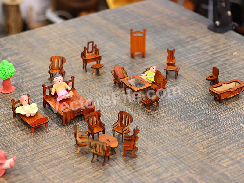 Laser Cut Dollhouse Furniture Set Miniature Toy Furniture