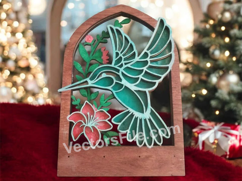 Laser Cut Key Holder Hummingbird Layered Art Wall Key Hanger