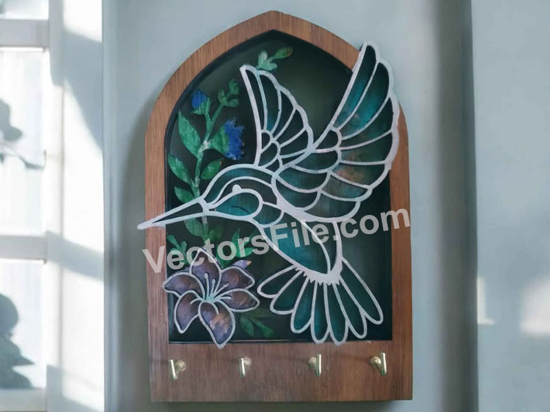 Laser Cut Key Holder Hummingbird Layered Art Wall Key Hanger