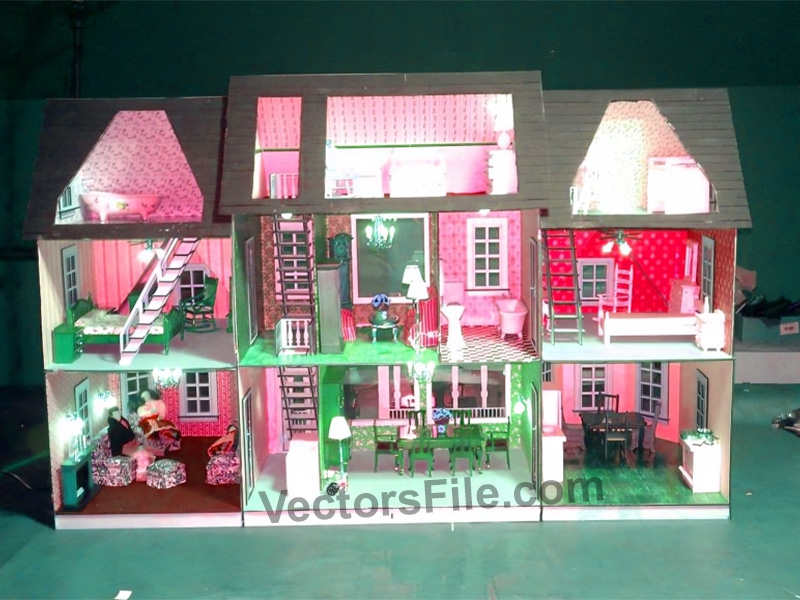 Laser Cut Dollhouse Design Kit Wooden Barbie Doll House Template