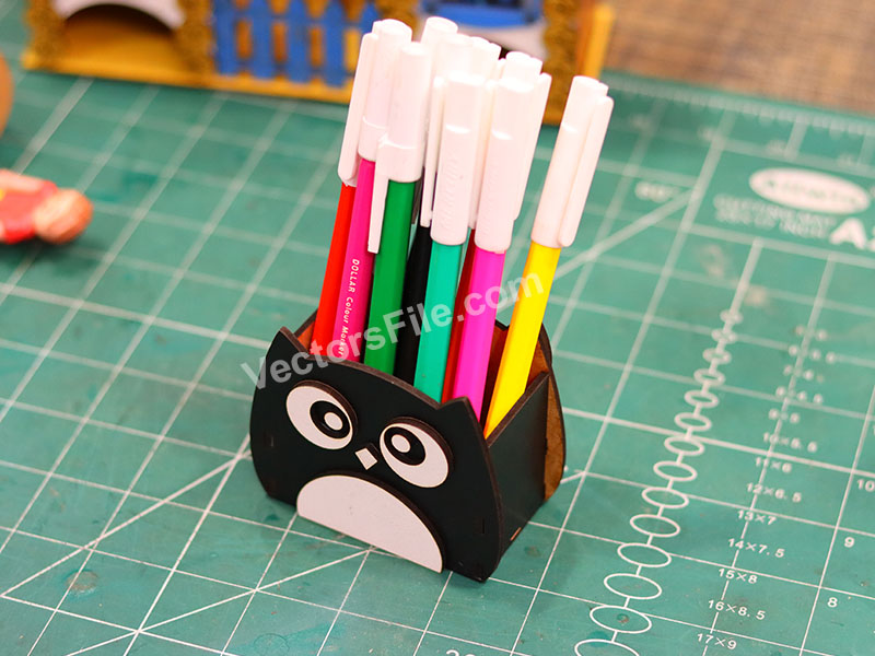 Laser Cut Owl Shape Pen and Pencil Holder Stand Template